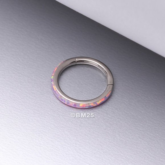 Implant Grade Titanium Brilliant Fire Opal Lined Seamless Clicker Ring - 10mm - Picture 1 of 2